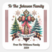 Kerst sticker op een verpakt geschenk (Voorkant)