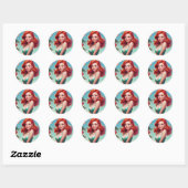 Kerst sticker Pin-up meisje, Redhead ROUND (Vel)