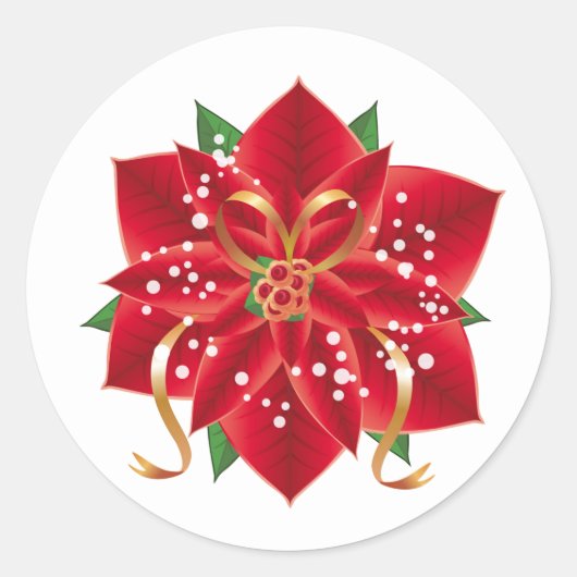 Kerst sticker-Red Poinsettia Ronde Sticker (Voorkant)