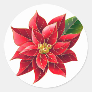 Kerst sticker-Red Poinsettia Ronde Sticker