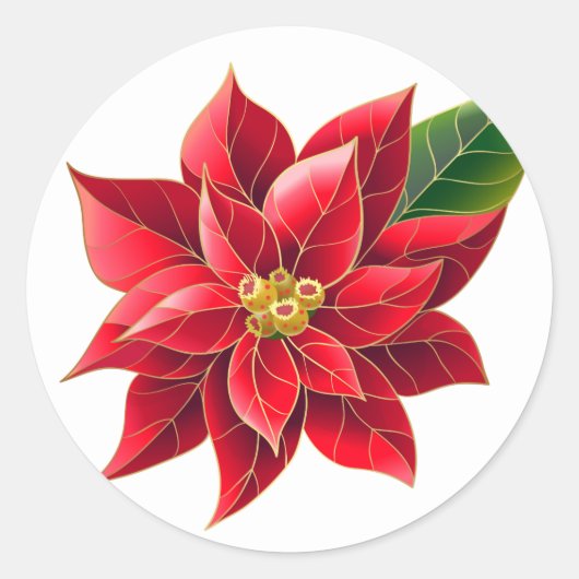 Kerst sticker-Red Poinsettia Ronde Sticker (Voorkant)