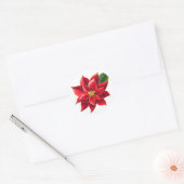 Kerst sticker-Red Poinsettia Ronde Sticker (Envelop)