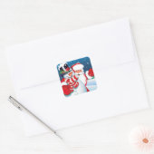 Kerst sticker-Santa en Snowman Vierkante Sticker (Envelop)