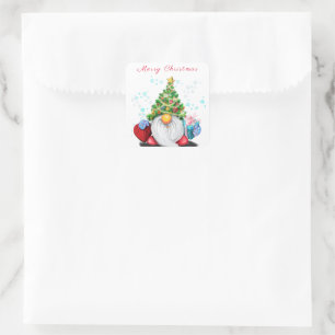 Kerst sticker Schattigee Gnome met Gifts