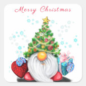 Kerst sticker Schattigee Gnome met Gifts (Voorkant)