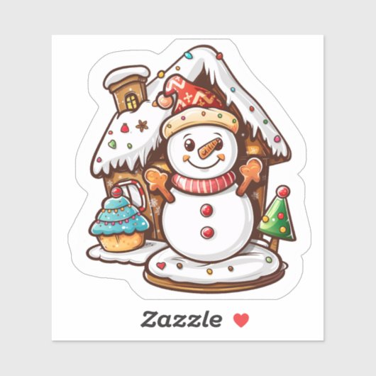Kerst sticker: Sneeuwman & Gingerbread Sticker (Vel)