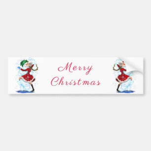 Kerst sticker Snowman en Girl Dance