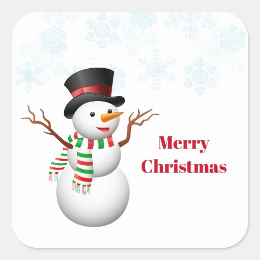 Kerst sticker-Snowman Square Sticker (Voorkant)
