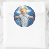 Kerst stickers/Baby Jezus Ronde Sticker (Tas)
