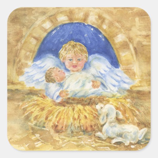 Kerst stickers Christelijk Engel Cadeaus Jesus (Voorkant)
