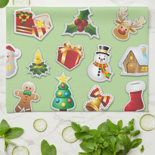 Kerst stickers Festive Pattern Theedoek (Gevouwen)