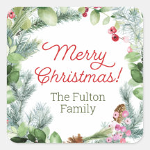 Kerst stickers, groenvoedergewassen en bessen, met