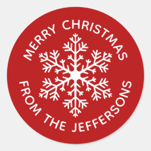 Kerst stickers met rode sneeuwvlokken