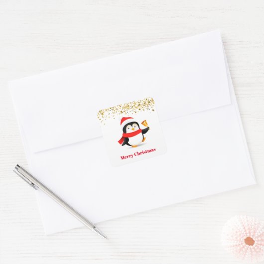 Kerst stickers-Penguin Square Sticker (Envelop)