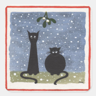 Kerst stickers van twee zwarte katten