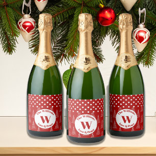 Kerst Stippen & Bomen Aangepaste naam en bericht Sparkling Wijnetiket