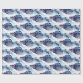 Kerst Stoomtrein Snowy Winter Landschap Blauw Cadeaupapier (Vlak)