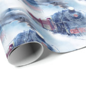 Kerst Stoomtrein Snowy Winter Landschap Blauw Cadeaupapier (Rol Hoek)