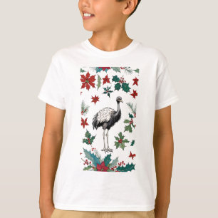 Kerst struisvogel en poinsettia's t-shirt
