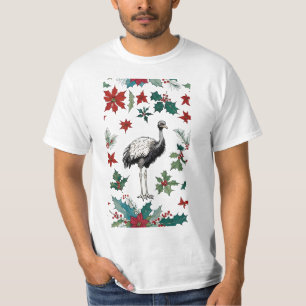Kerst struisvogel en poinsettia's t-shirt