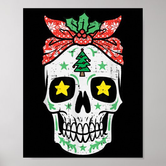 Kerst Suiker Schedel Bandana Xmas Mexicaanse Vrouw Poster (Voorkant)