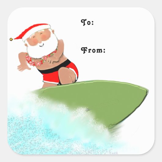Kerst Surfen Gift Labels (Voorkant)