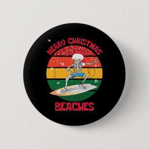Kerst Surfen Skelet Prettig Kerstfeest Stranden Ronde Button 5,7 Cm