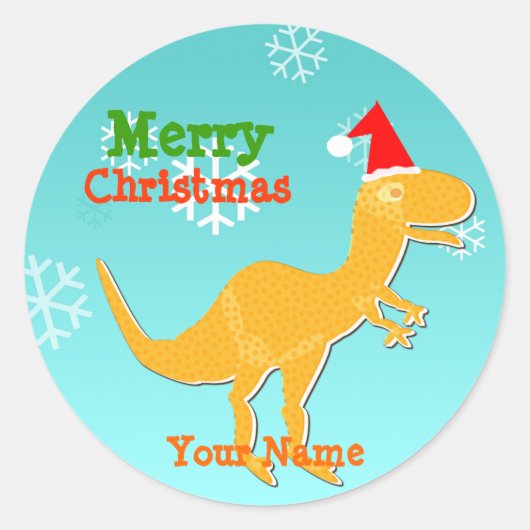Kerst T-Rex Cartoon Dinosaurus Naam Stickers (Voorkant)