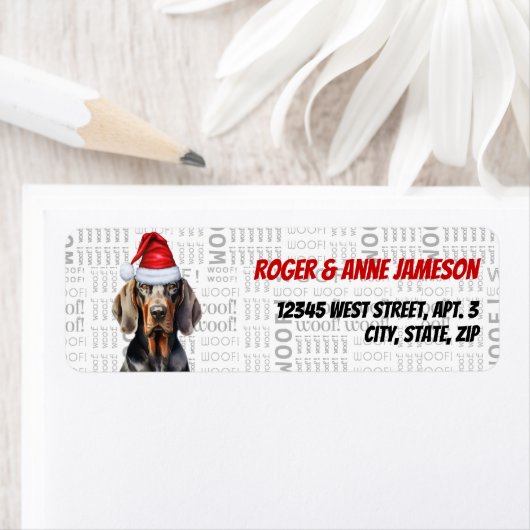 Kerst Tan en Black Coonhound Retouradres Etiket (Insitu)