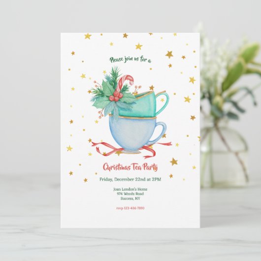Kerst Tea Party uitnodigingen (Staand voorkant)