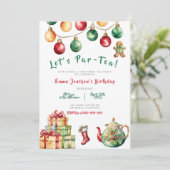 Kerst Tea Party Verjaardag Uitnodiging (Staand voorkant)