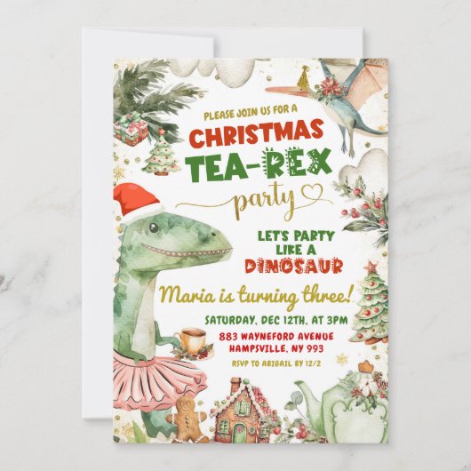 Kerst Tea-Rex Dinosaur Tutu Verjaardag Meisje Kaart (Voorkant)