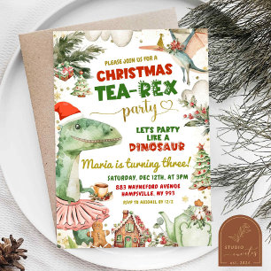 Kerst Tea-Rex Dinosaur Tutu Verjaardag Meisje Kaart