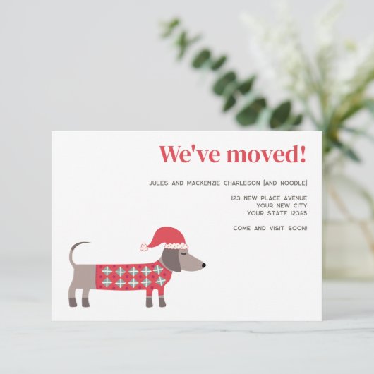 Kerst Teckel Hond Verhuisaankondiging Aankondiging (Staand voorkant)