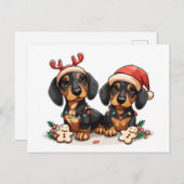 Kerst teckel honden feestdagenkaart (Voorkant / Achterkant)