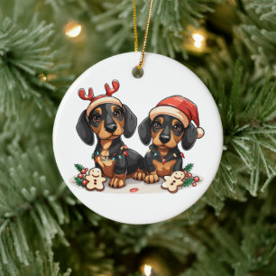 Kerst teckel honden keramisch ornament