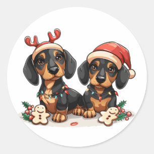 Kerst teckel honden ronde sticker