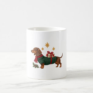 Kerst Teckel in Groene Trui en Rode Sjaal Koffiemok