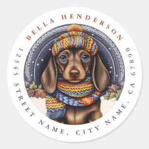 Kerst Teckel Ronde Stickers