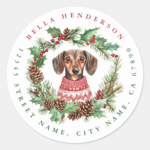 Kerst Teckel Ronde Stickers