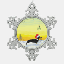 kerst teckel tin sneeuwvlok ornament