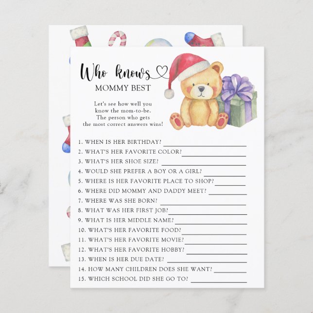 Kerst Teddy Bear - Wie kent mama het beste (Voorkant / Achterkant)