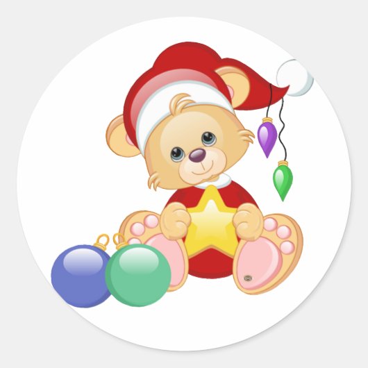 Kerst Teddy Beer met Ster Ronde Sticker (Voorkant)