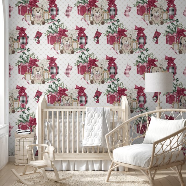 Kerst Teddy Beren Kousen Cadeaus Kwekerij Behang (Kinderen)