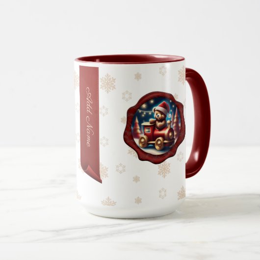 Kerst Teddy Train2 Gepersonaliseerde Banner Wit Mok (Voorkant rechts)
