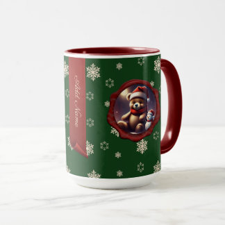 Kerst Teddy Vriend Gepersonaliseerde Banner Groen Mok