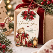 Kerst Teddybeer Babyshower Favor Tag