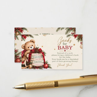 Kerst Teddybeer Boeken voor Baby Shower Informatiekaartje