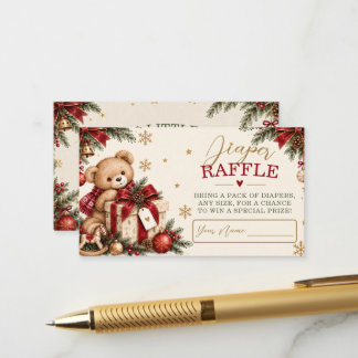 Kerst Teddybeer Luier Raffle Baby Shower Informatiekaartje