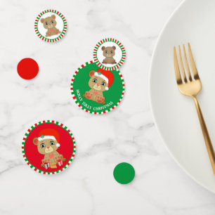 Kerst Teddybeer op Groen & Rood Confetti